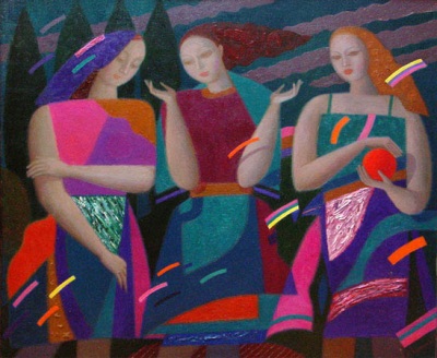 (image for) Handmade oil painting Copy paintings of famous artists KapakaweB's fine art for sale,Three girls